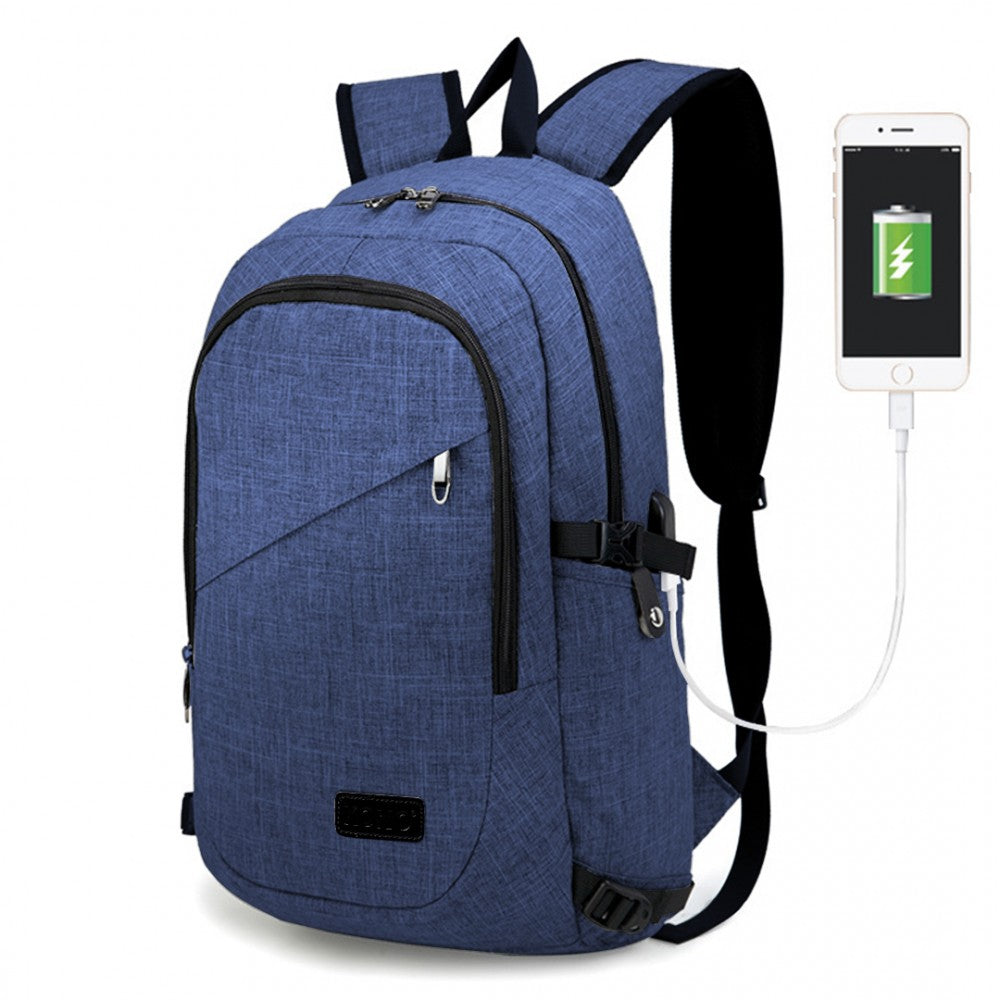 E6715 - KONO BUSINESS LAPTOP BACKPACK WITH USB CHARGING PORT - BLUE