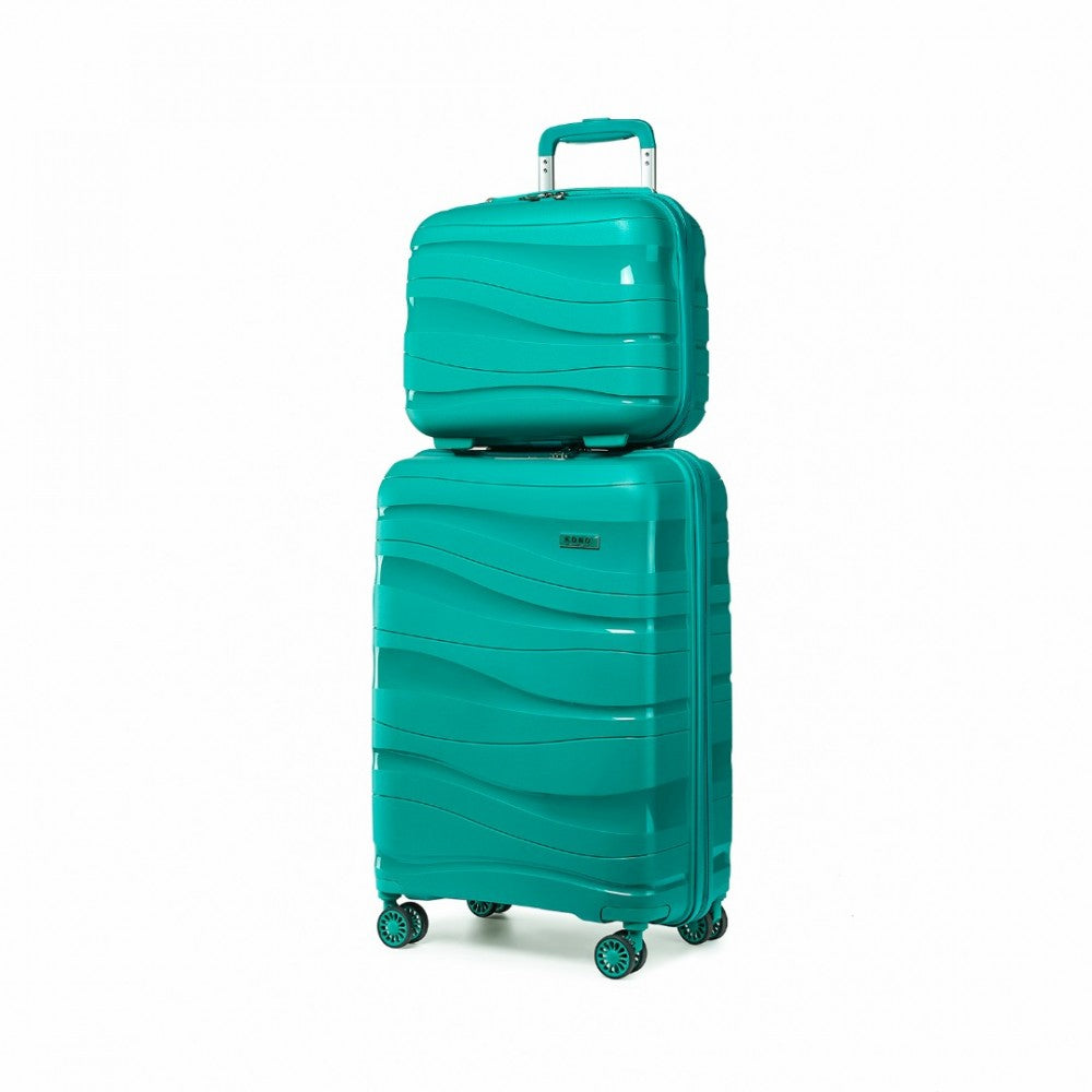 K2094L - KONO 14/20 INCH LIGHTWEIGHT POLYPROPYLENE HARD SHELL 2 PIECE SUITCASE SET WITH TSA LOCK AND VANITY CASE - TEAL