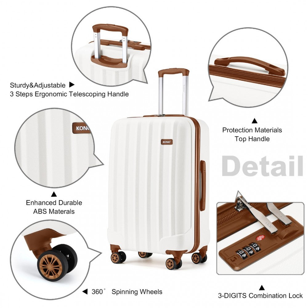 K1773-1L - KONO 24 INCH STRIPED ABS HARD SHELL LUGGAGE WITH 360-DEGREE SPINNER WHEELS - CREAM