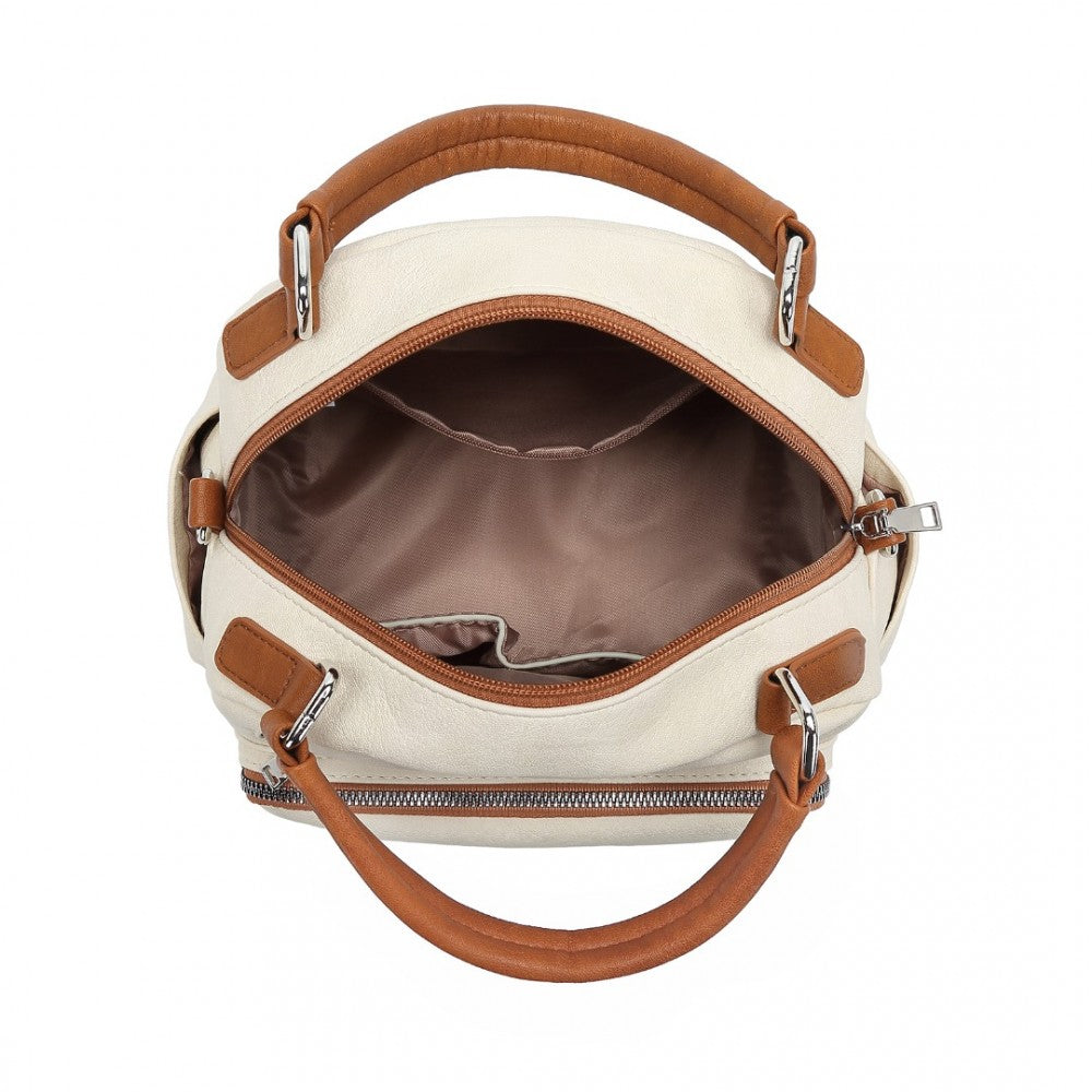 LB6907 - MISS LULU BOWLER STYLE SHOULDER BAG - BEIGE AND BROWN