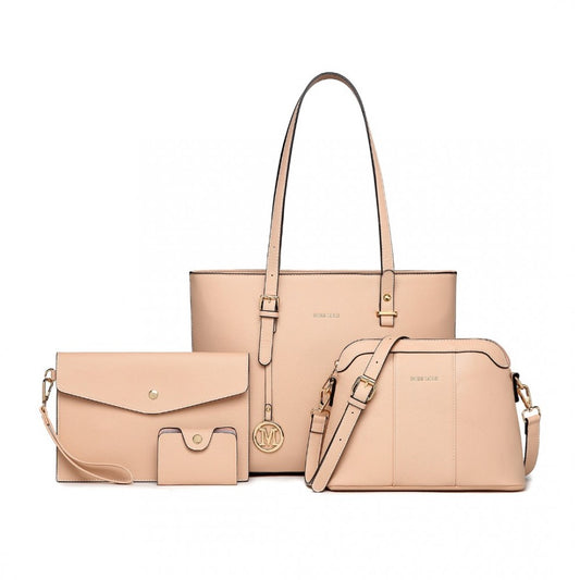 LG2110 - MISS LULU 4 PIECE CLASSIC SLEEK HANDBAG SET - PINK