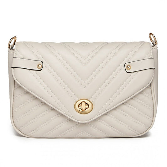 LB2138 - MISS LULU V-QUILTED FLAP LEATHER SHOULDER BAG - GREY