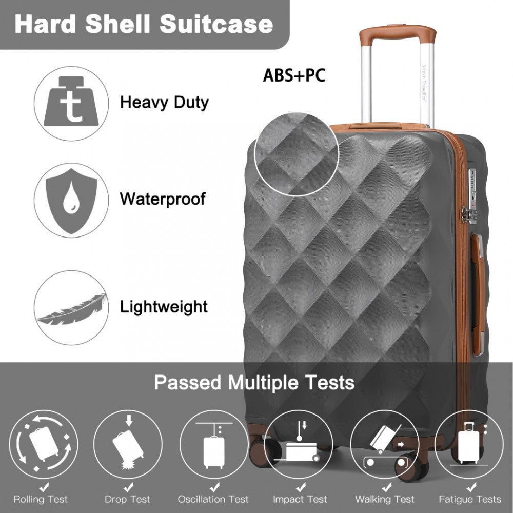 K2395L - BRITISH TRAVELLER 28 INCH ULTRALIGHT ABS AND POLYCARBONATE BUMPY DIAMOND SUITCASE WITH TSA LOCK - GREY AND BROWN