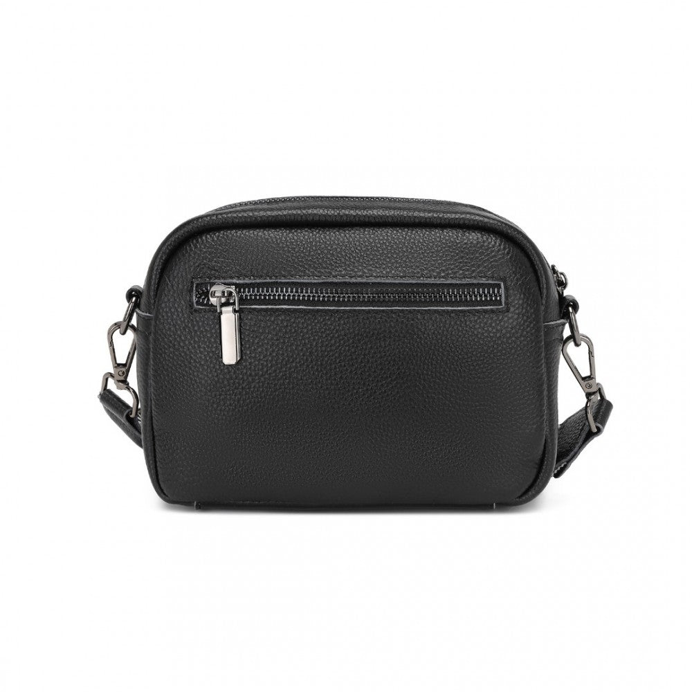 LH2418 - MISS LULU ELEGANT GENUINE LEATHER CROSSBODY SHOULDER BAG WITH JACQUARD WOVEN STRAP - BLACK