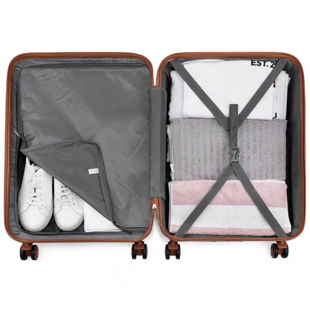 K1871-1L - KONO ABS 24 INCH SCULPTED HORIZONTAL DESIGN SUITCASE - GREY AND BROWN