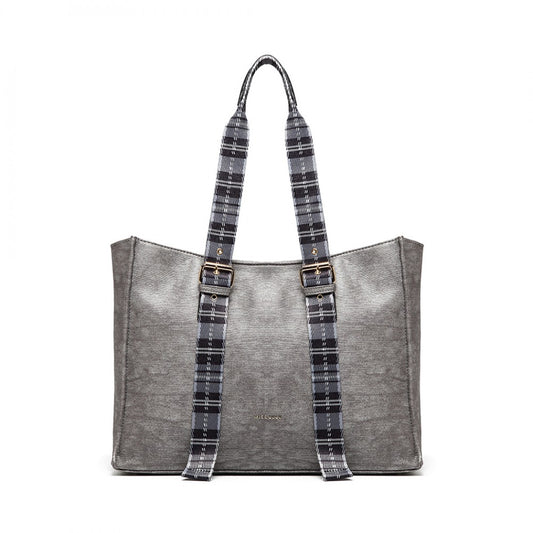 LH1924 - MISS LULU PLAID TARTAN STRAP SHOULDER BAG - SILVER