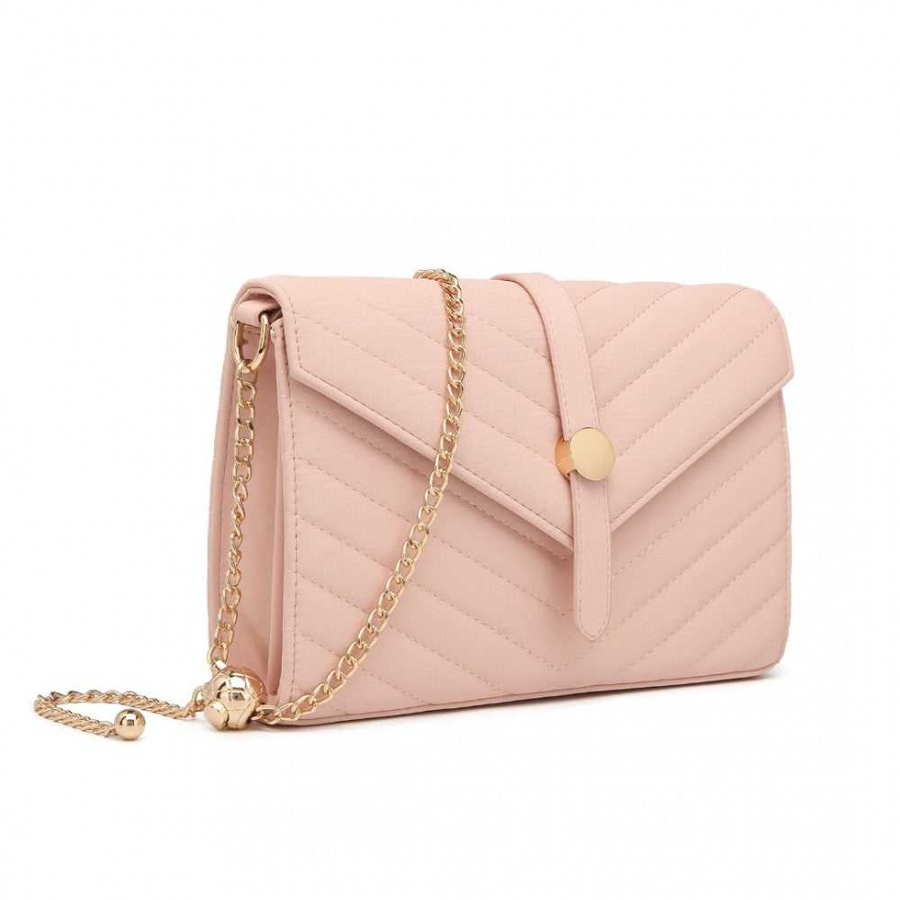 LP2205 - MISS LULU V-STITCHED FLAP LEATHER CHAIN BAG - PINK