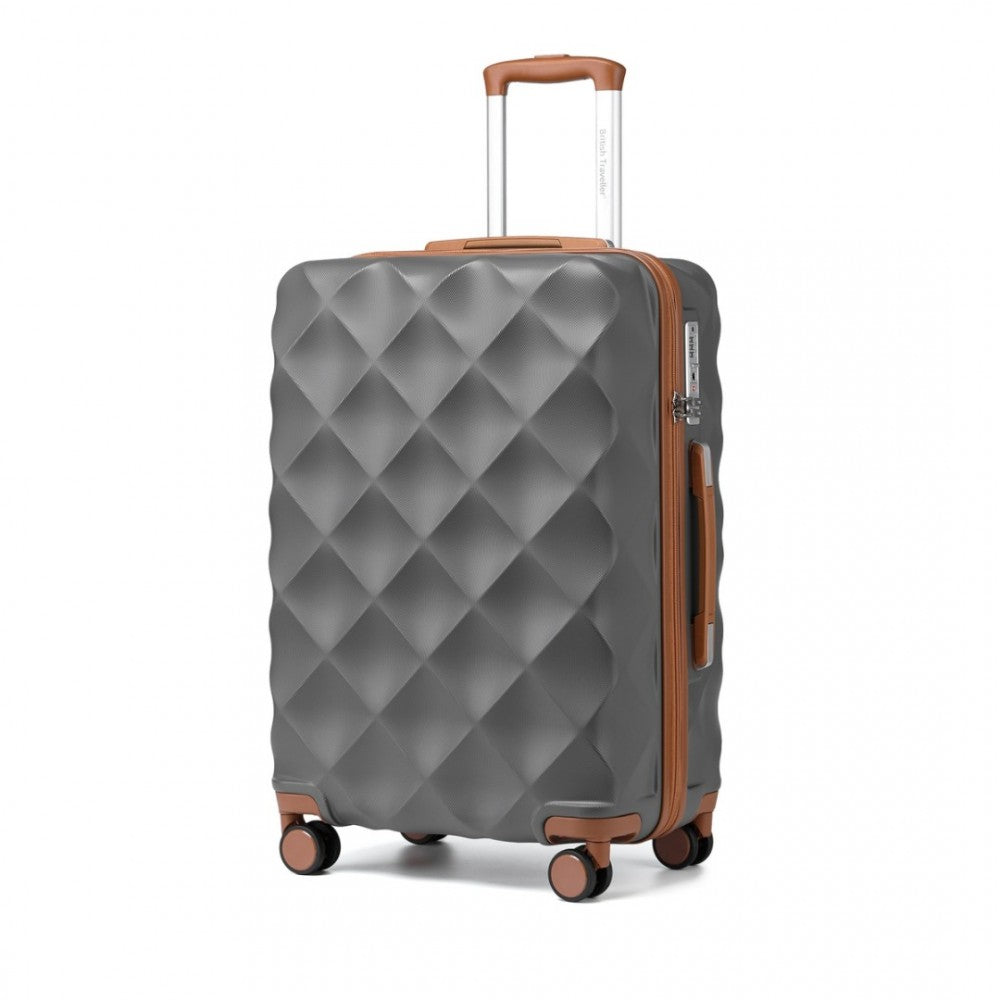 K2395L - BRITISH TRAVELLER 28 INCH ULTRALIGHT ABS AND POLYCARBONATE BUMPY DIAMOND SUITCASE WITH TSA LOCK - GREY AND BROWN