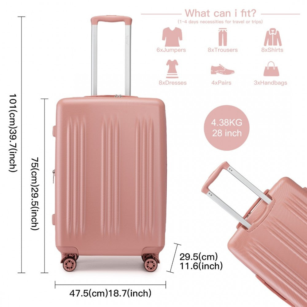 KSK2483 - KONO 28 INCH SLEEK STRIPED CHECK-IN SUITCASE EXPANDABLE DURABLE ABS+PC LUGGAGE WITH FOUR SPINNER WHEELS TSA LOCK - NUDE