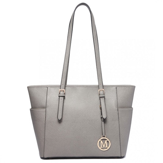 LM1642-1 - MISS LULU FAUX LEATHER ADJUSTABLE HANDLE TOTE BAG - GREY