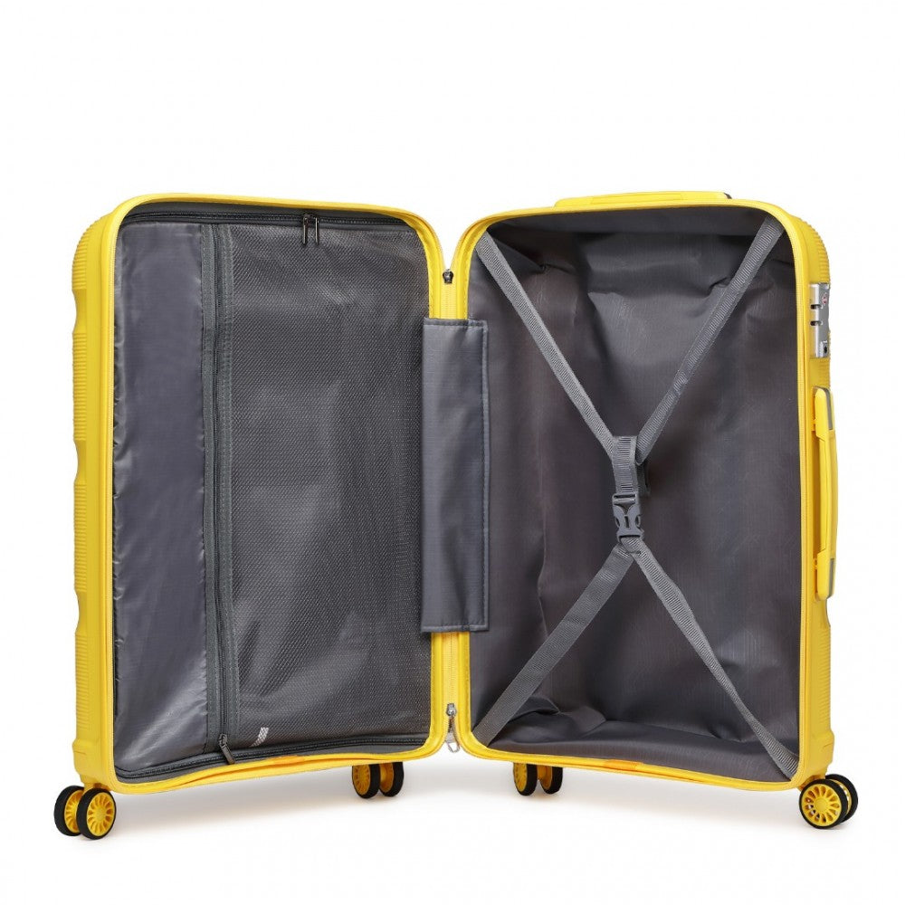 K2092L - KONO BRIGHT HARD SHELL PP SUITCASE WITH TSA LOCK AND VANITY CASE 4 PIECES SET - CLASSIC COLLECTION - YELLOW