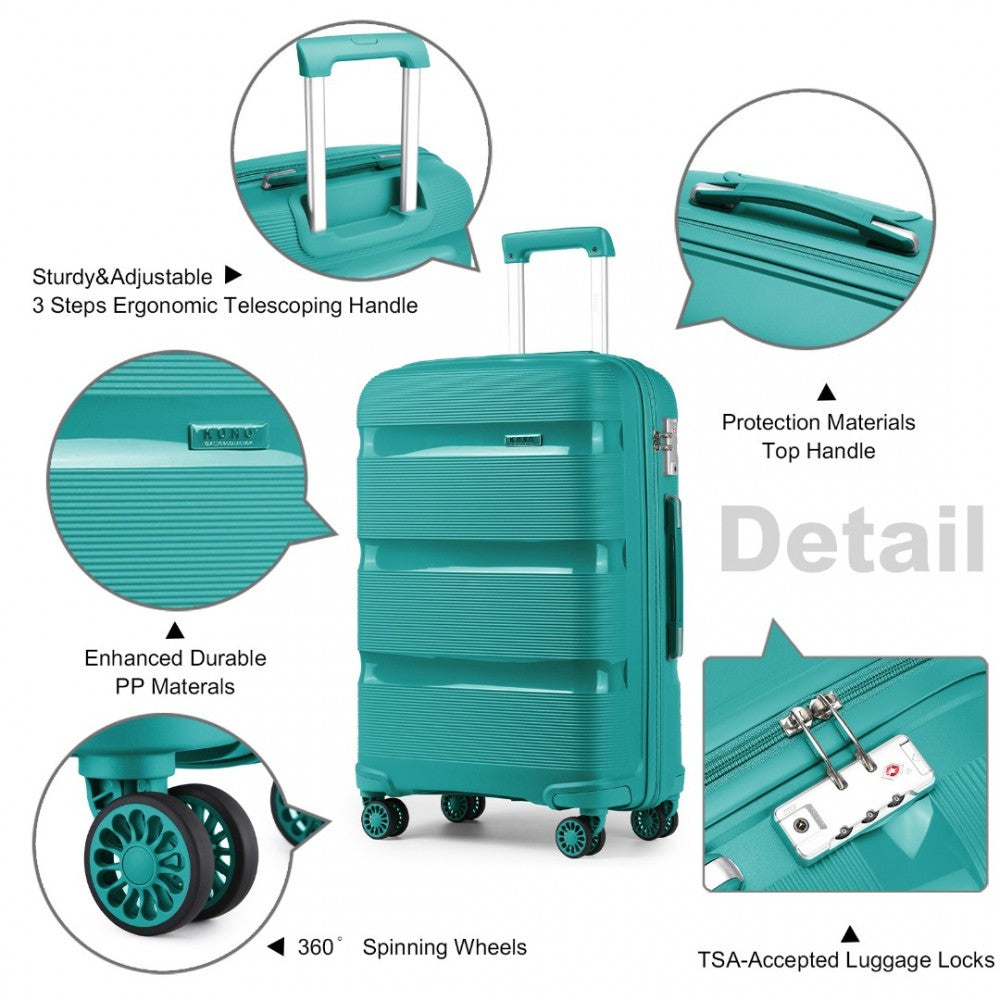 K2092L - KONO BRIGHT HARD SHELL PP SUITCASE WITH TSA LOCK AND VANITY CASE 4 PIECES SET - CLASSIC COLLECTION - TEAL