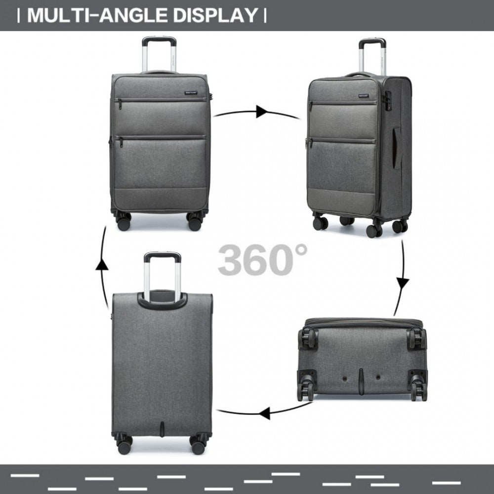 K2397L - BRITISH TRAVELLER 3-PIECE LIGHTWEIGHT SOFT SHELL LUGGAGE SET WITH TSA LOCKS - GREY