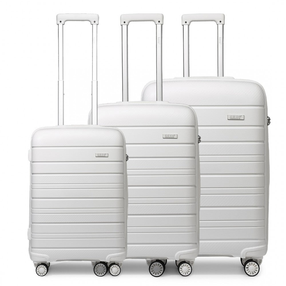 K2091L - KONO MULTI TEXTURE HARD SHELL PP SUITCASE 3 PIECES SET - CLASSIC COLLECTION - WHITE