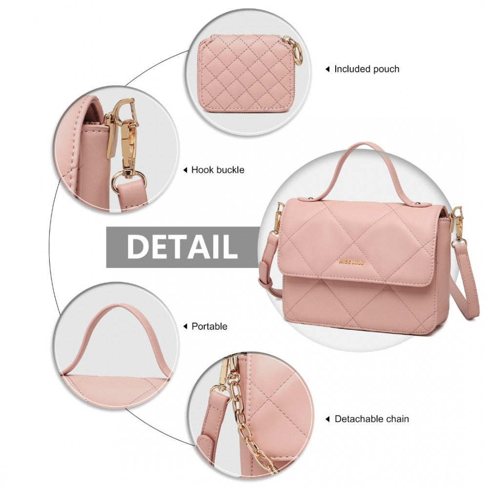 LT2201 - MISS LULU DIAMOND QUILTED LEATHER CHAIN SHOULDER BAG - PINK