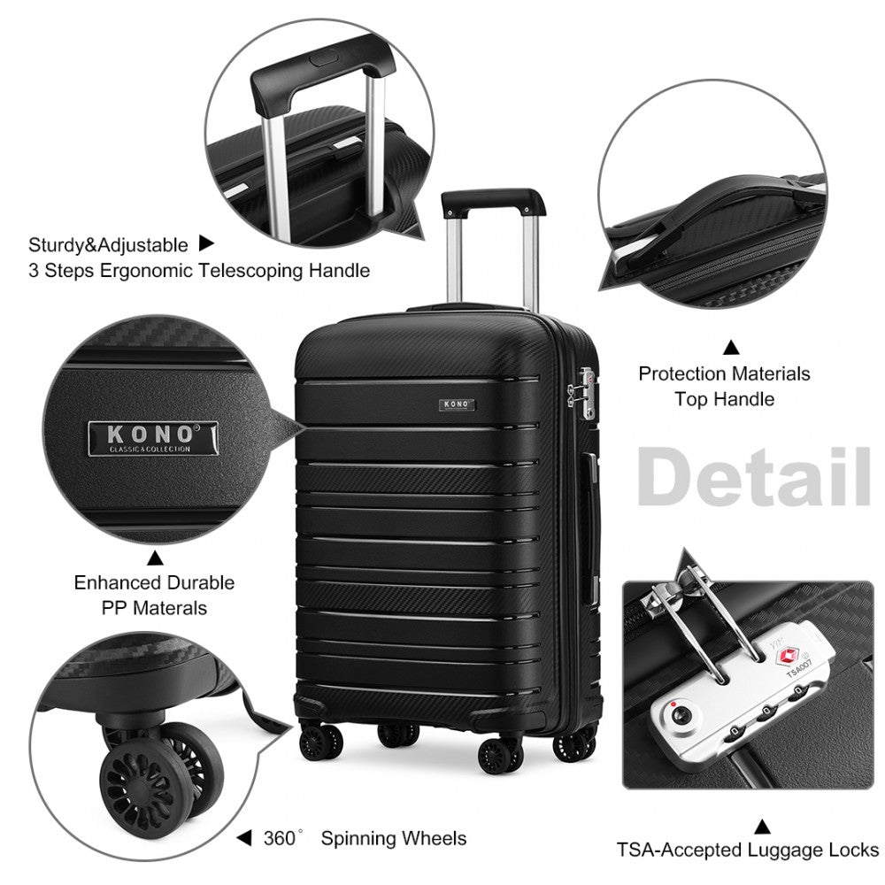 K2091L - KONO 28 INCH MULTI TEXTURE HARD SHELL PP SUITCASE - CLASSIC COLLECTION - BLACK