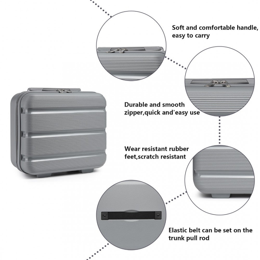 K2092L - KONO BRIGHT HARD SHELL PP SUITCASE WITH TSA LOCK AND VANITY CASE 4 PIECES SET - CLASSIC COLLECTION - GREY