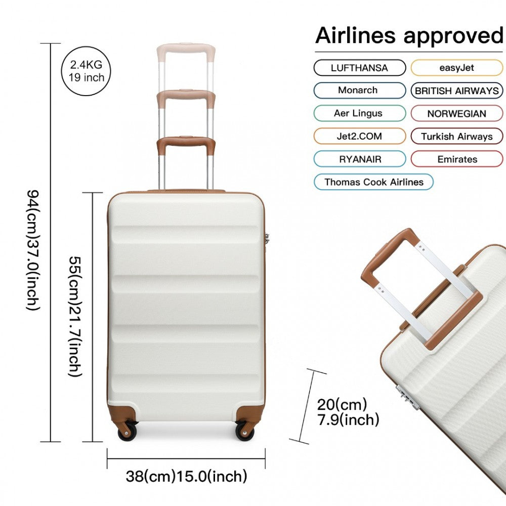 K2191L - KONO 3-PIECE LIGHTWEIGHT ABS HARDSHELL SUITCASE SET - 19, 24, 28 INCH WITH SECURE TSA LOCK - CREAM