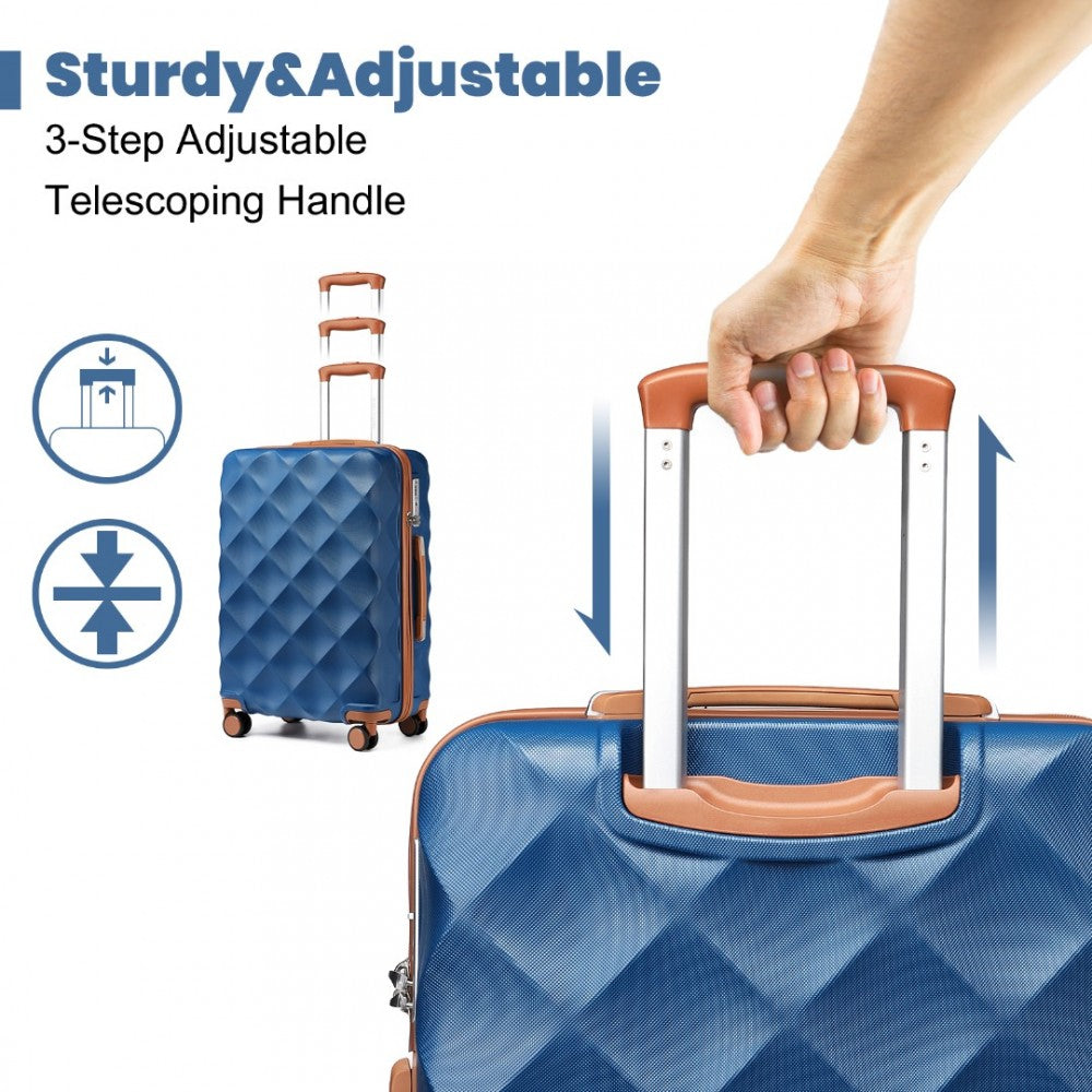 K2395L - BRITISH TRAVELLER ULTRALIGHT ABS AND POLYCARBONATE BUMPY DIAMOND 4 PCS LUGGAGE SET WITH TSA LOCK - NAVY AND BROWN