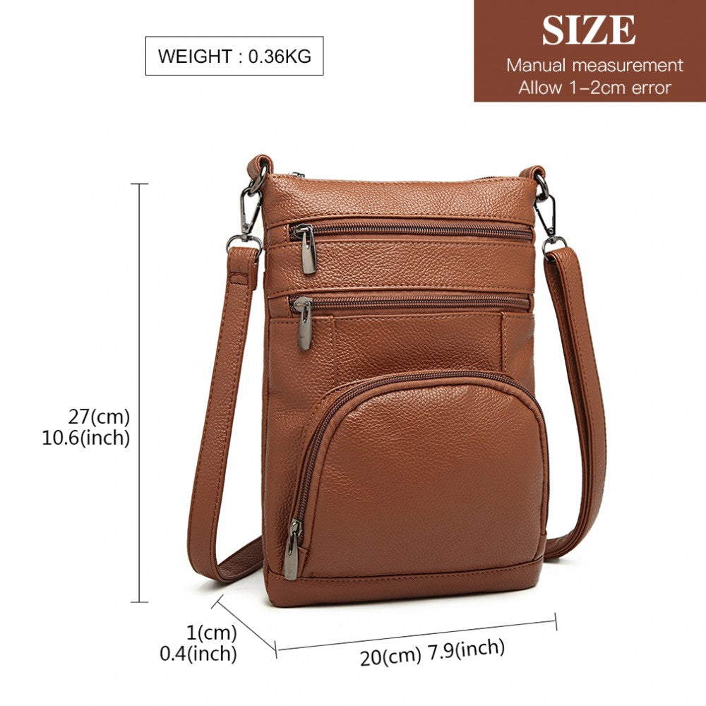 LB6927 - MISS LULU MULTI POCKET LEATHER LOOK RFID-BLOCKING CROSS BODY BAG - BROWN