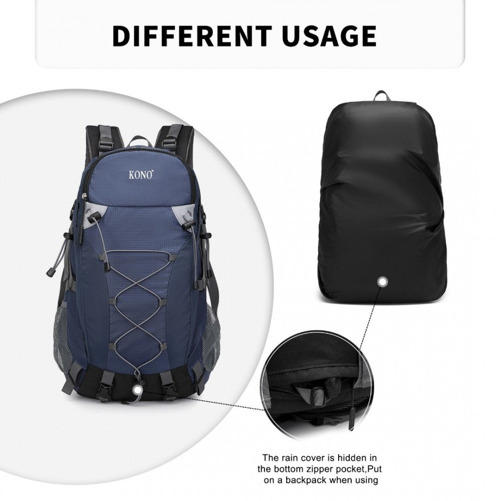 EQ2238 - KONO MULTI FUNCTIONAL OUTDOOR HIKING BACKPACK WITH RAIN COVER - NAVY