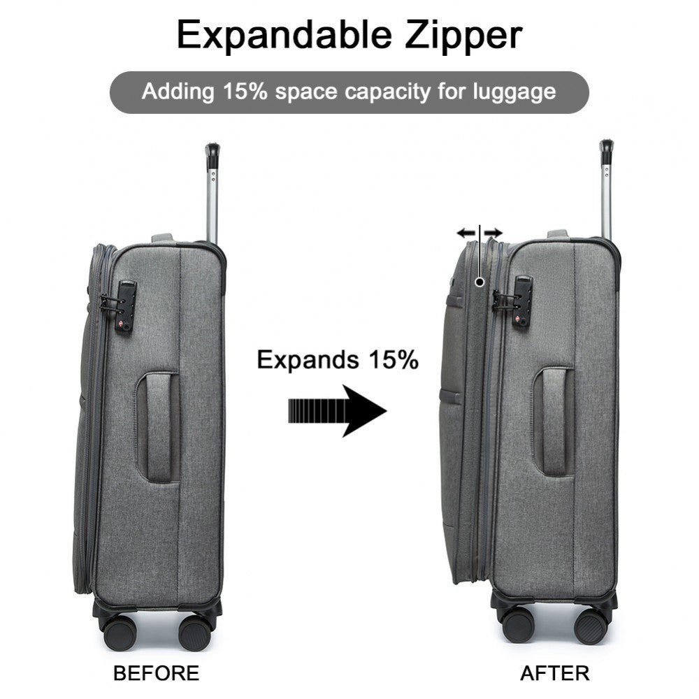 K2397L - BRITISH TRAVELLER 3-PIECE LIGHTWEIGHT SOFT SHELL LUGGAGE SET WITH TSA LOCKS - GREY