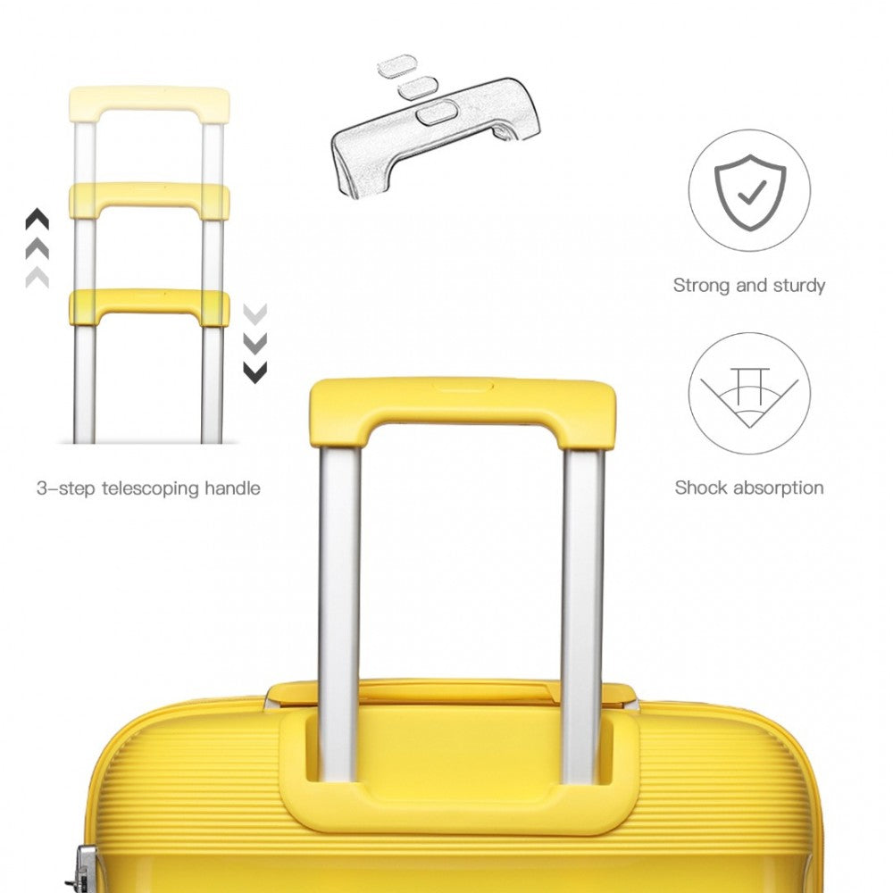 K2092L - KONO BRIGHT HARD SHELL PP SUITCASE WITH TSA LOCK AND VANITY CASE 4 PIECES SET - CLASSIC COLLECTION - YELLOW