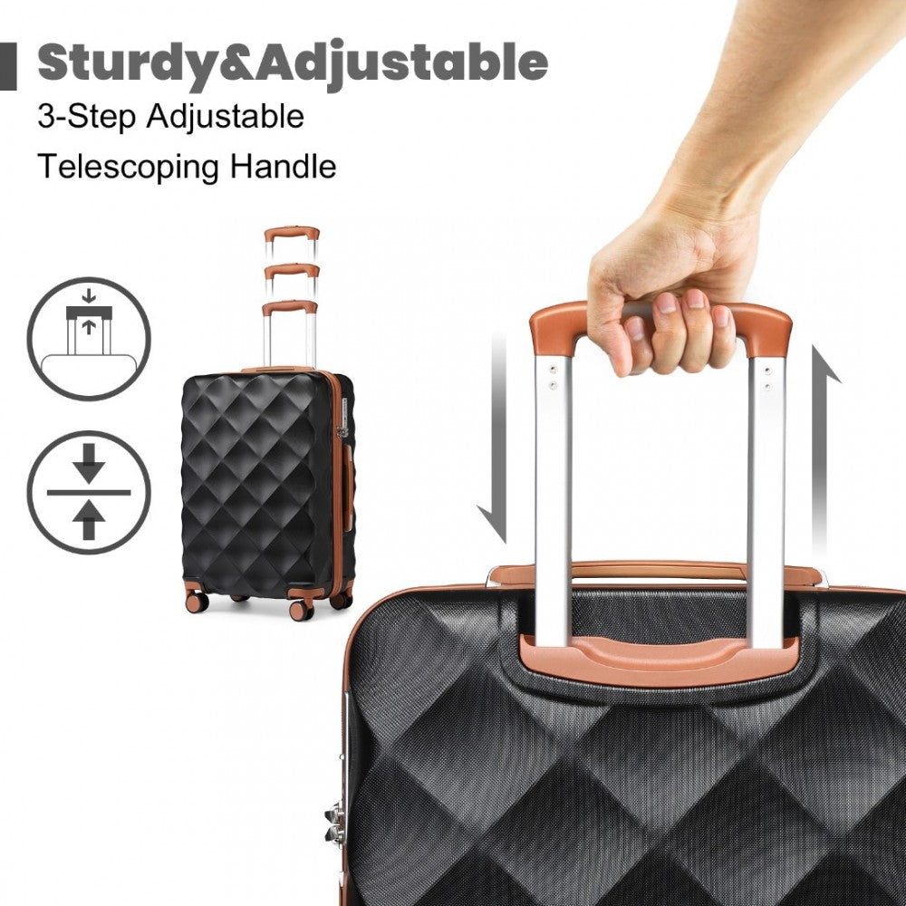 K2395L - BRITISH TRAVELLER 28 INCH ULTRALIGHT ABS AND POLYCARBONATE BUMPY DIAMOND SUITCASE WITH TSA LOCK - BLACK AND BROWN