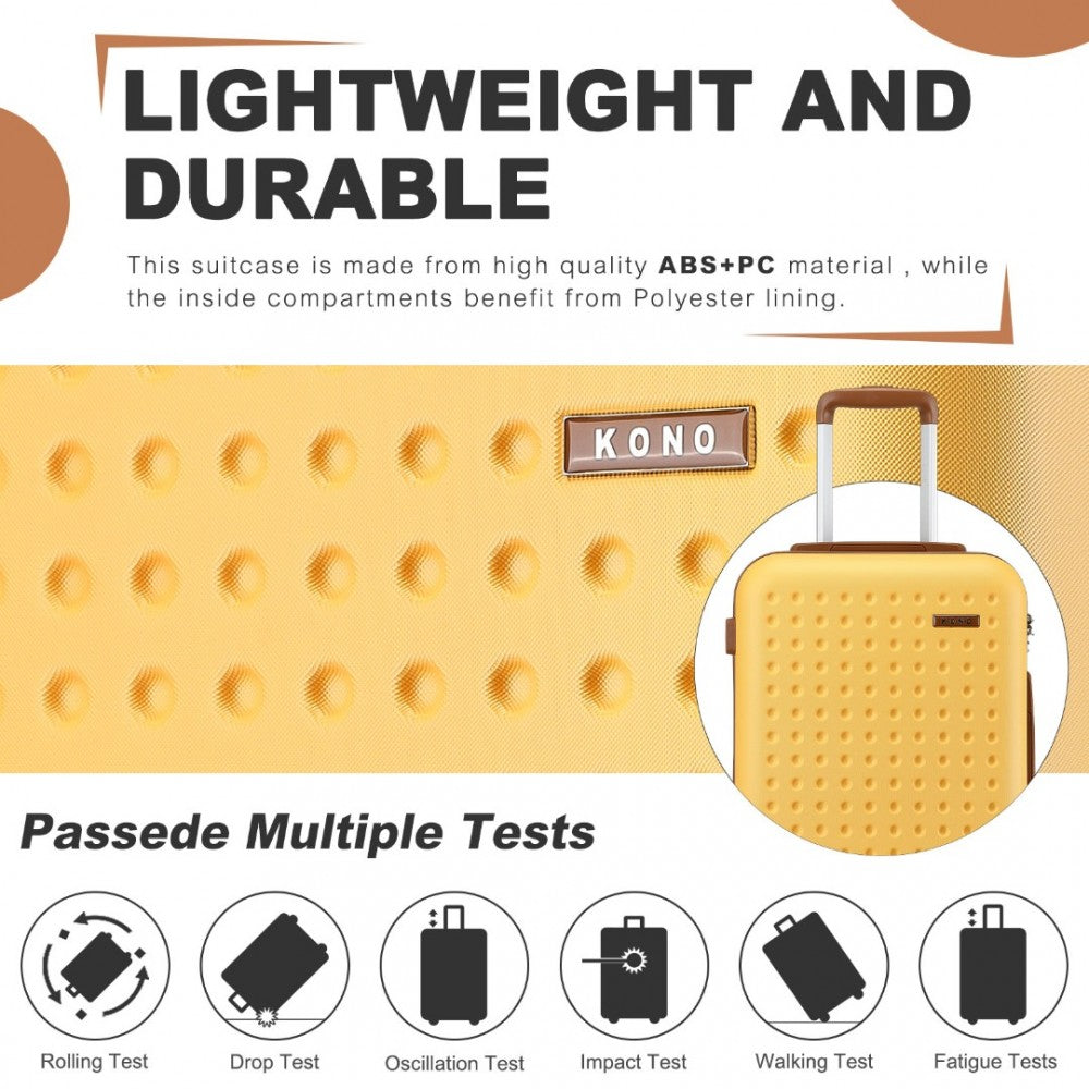 KSK2486 - KONO STYLISH ABS+PC 28 INCH POLKA DOT HARD SHELL SUITCASE WITH TSA LOCK - YELLOW AND BROWN