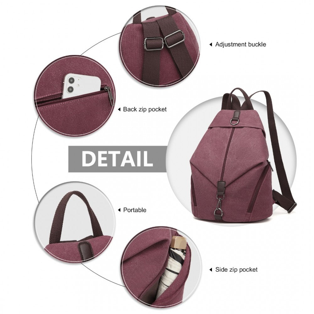 EB2044 - KONO FASHION ANTI-THEFT CANVAS BACKPACK - CLARET