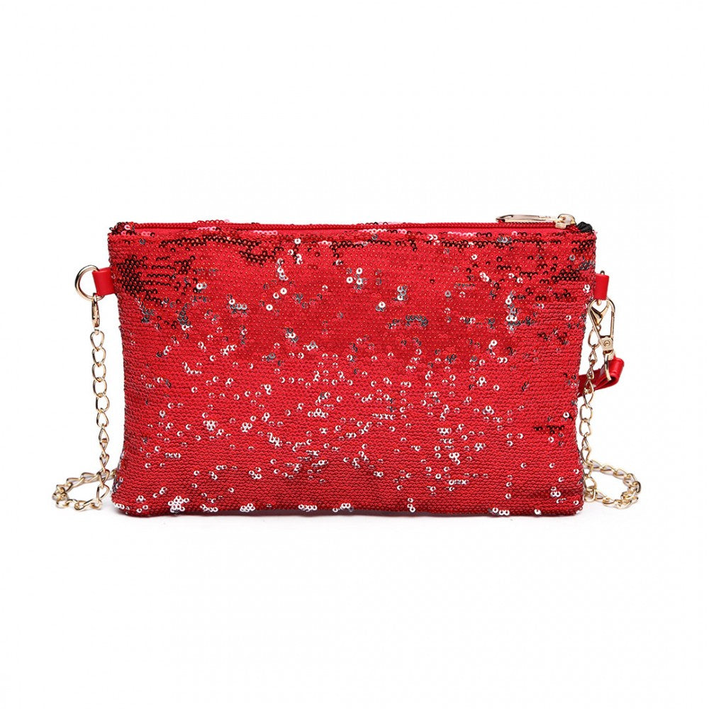 LH1765 - MISS LULU SEQUINS CLUTCH EVENING BAG - RED