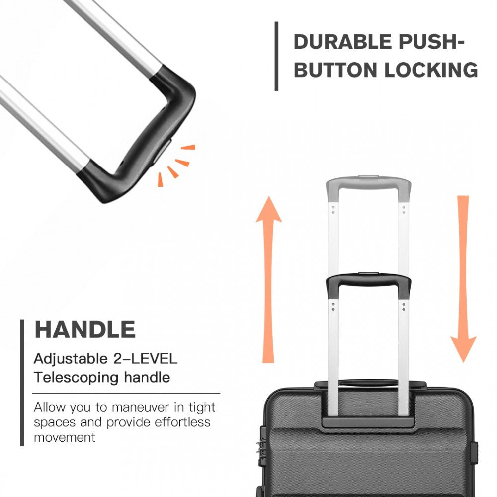 K2191L - KONO 28 INCH CHECK IN LUGGAGE - STREAMLINED ABS HARDSHELL SUITCASE WITH SECURE TSA LOCK - GREY