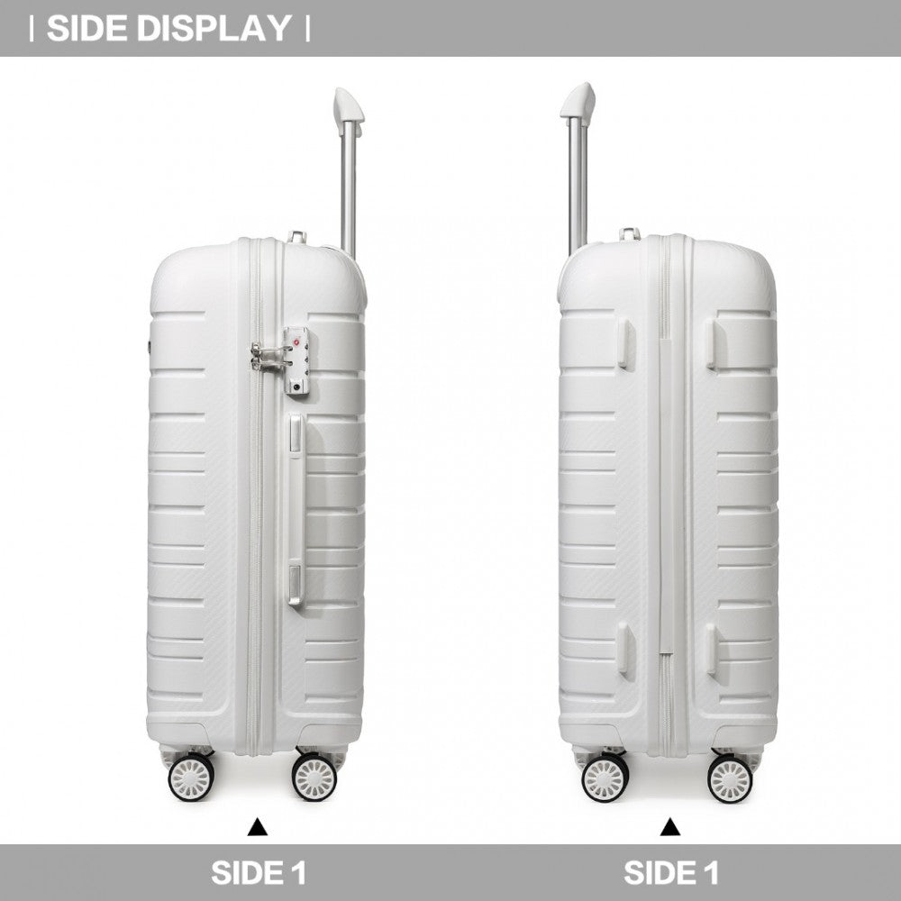 K2091L - KONO MULTI TEXTURE HARD SHELL PP SUITCASE 3 PIECES SET - CLASSIC COLLECTION - WHITE