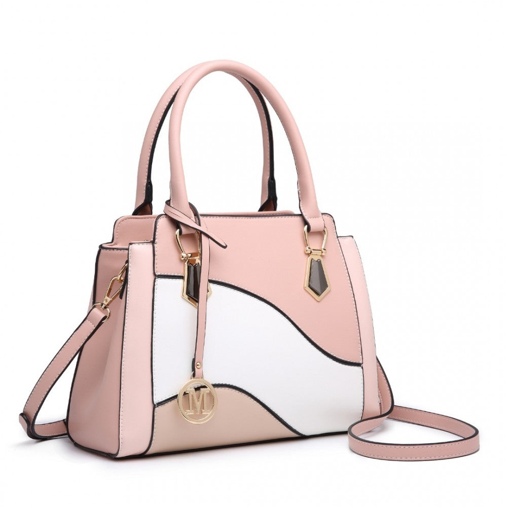 LG2254 - MISS LULU PRETTY COLOUR COMBINATION LEATHER HANDBAG TOTE BAG - PINK