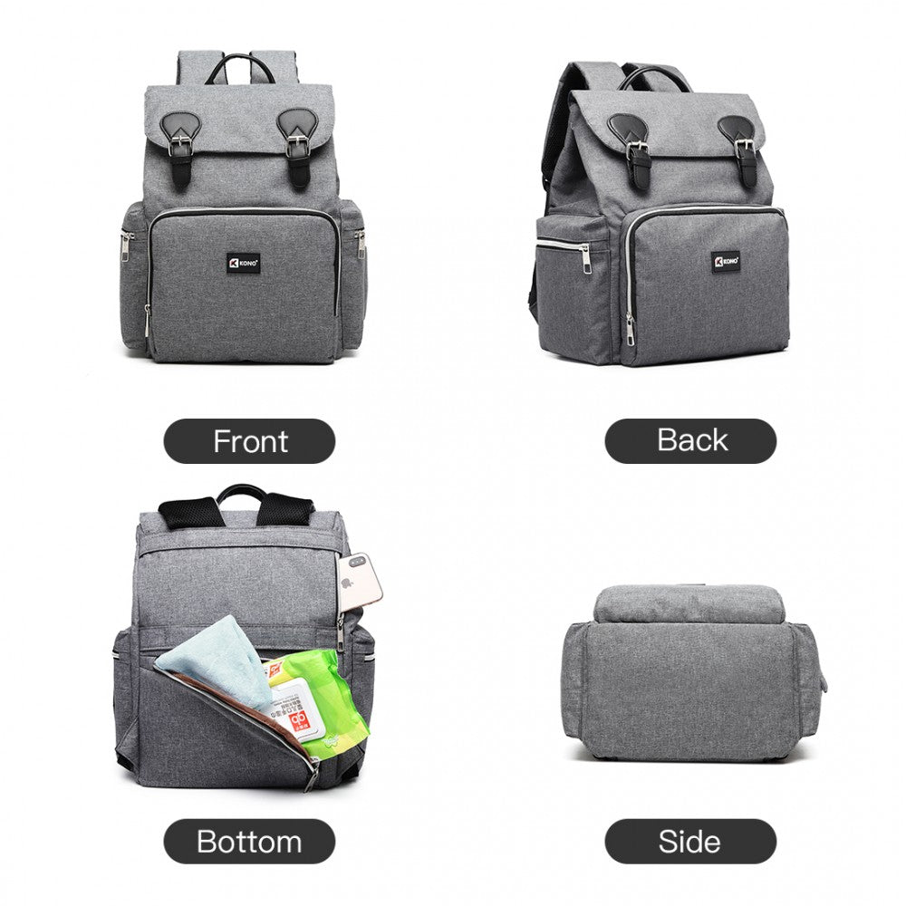 E1976 - KONO TRAVEL BABY CHANGING BACKPACK WITH USB CHARGING INTERFACE - GREY