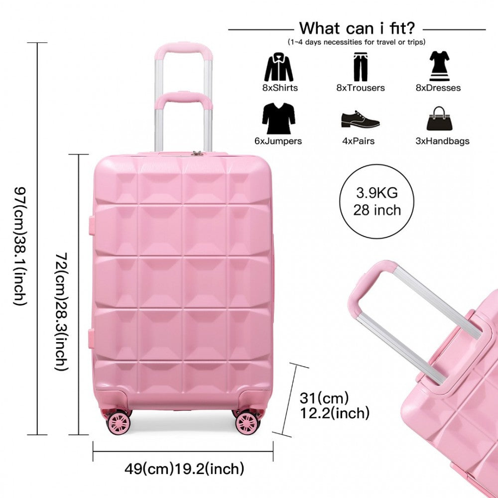 K2292L - KONO 28 INCH LIGHTWEIGHT HARD SHELL ABS SUITCASE WITH TSA LOCK - PINK