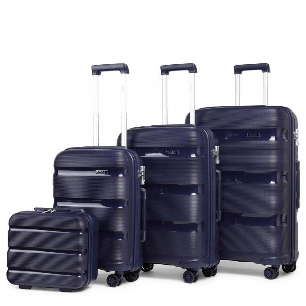 K2092L - KONO BRIGHT HARD SHELL PP SUITCASE WITH TSA LOCK AND VANITY CASE 4 PIECES SET - CLASSIC COLLECTION - NAVY