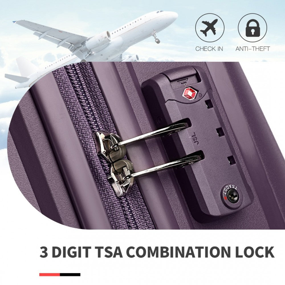 K2393L - BRITISH TRAVELLER 4 PCS SET SPINNER HARD SHELL PP SUITCASE WITH TSA LOCK AND VANITY CASE - PURPLE