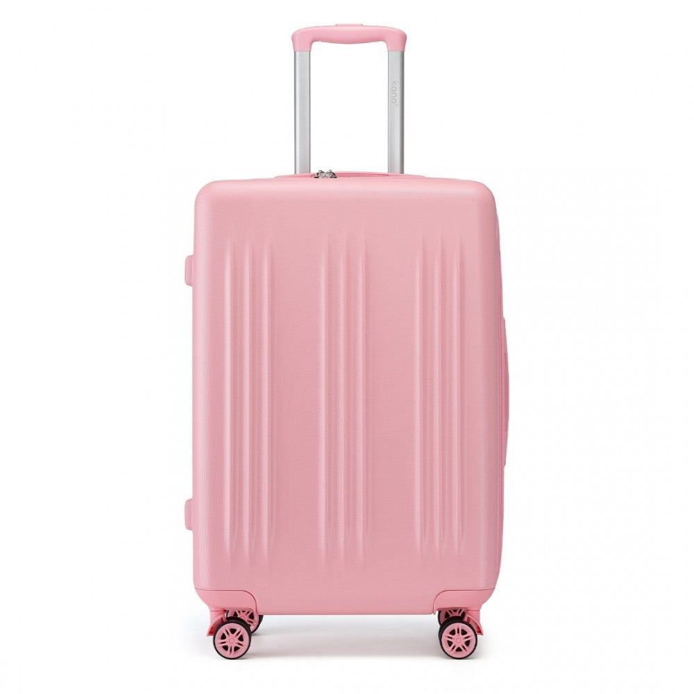 KSK2483 - KONO 28 INCH SLEEK STRIPED CHECK-IN SUITCASE EXPANDABLE DURABLE ABS+PC LUGGAGE WITH FOUR SPINNER WHEELS TSA LOCK - PINK