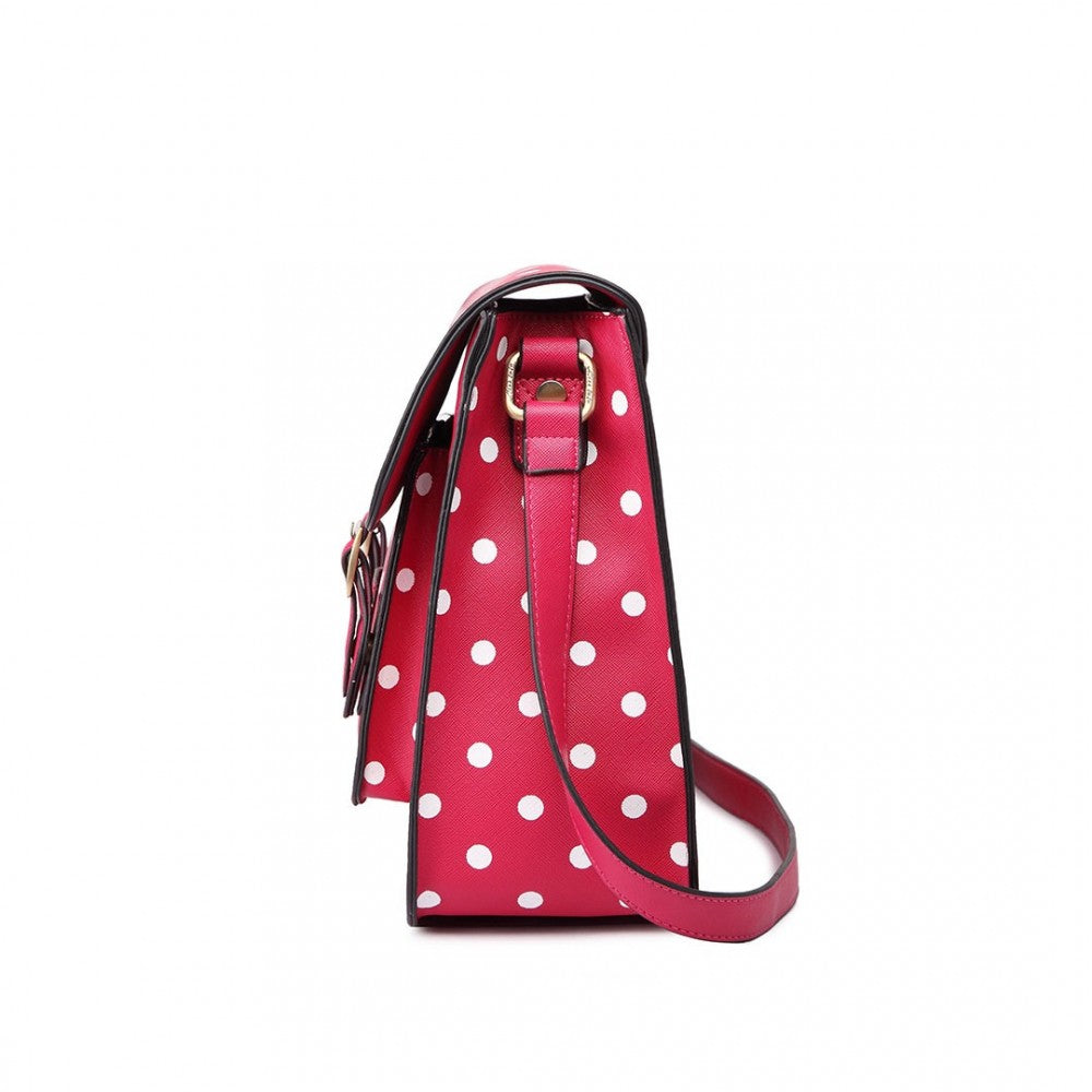 LT1665D2 - MISS LULU POLKA DOT LEATHER LOOK SCHOOL WORK SATCHEL PINK