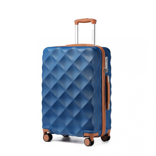 K2395L - BRITISH TRAVELLER 24 INCH ULTRALIGHT ABS AND POLYCARBONATE BUMPY DIAMOND SUITCASE WITH TSA LOCK - NAVY AND BROWN