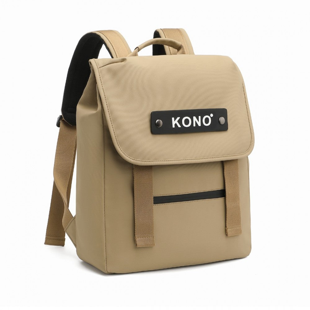 EQ2327 - KONO PVC COATED WATER-RESISTANT STREAMLINED AND INNOVATIVE FLAP BACKPACK - KHAKI