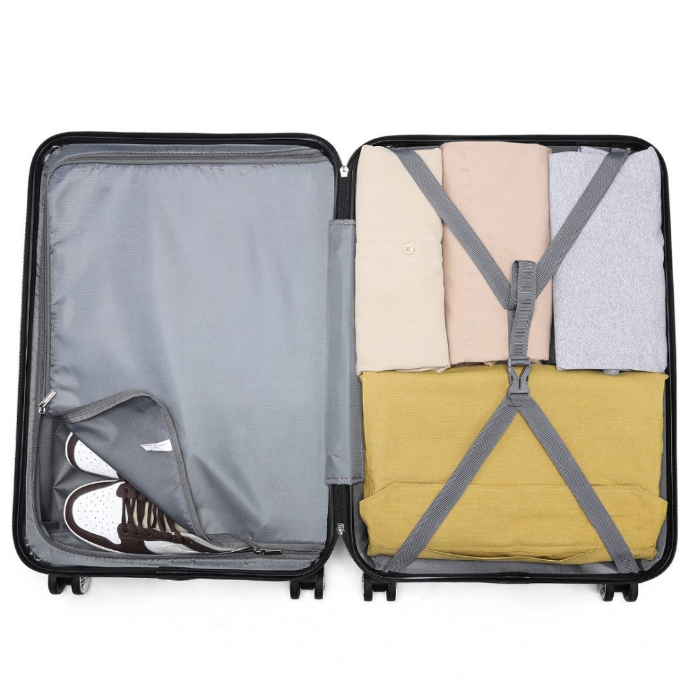 K1871-1L - KONO ABS SCULPTED HORIZONTAL DESIGN 3 PIECE SUITCASE SET - GREY