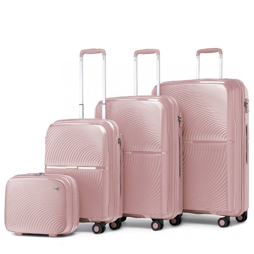 K2393L - BRITISH TRAVELLER 4 PCS SET SPINNER HARD SHELL PP SUITCASE WITH TSA LOCK AND VANITY CASE - NUDE