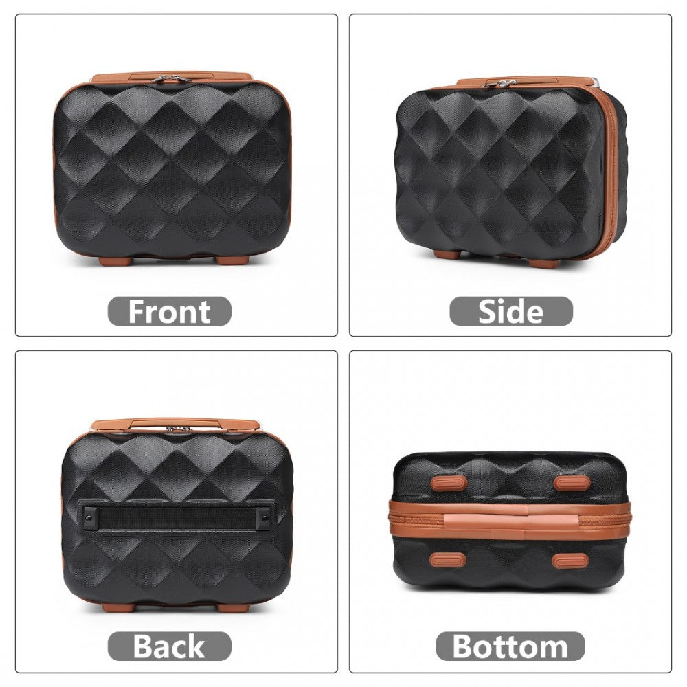 K2395L - BRITISH TRAVELLER 13 INCH ULTRALIGHT ABS AND POLYCARBONATE VANITY CASE - BLACK AND BROWN