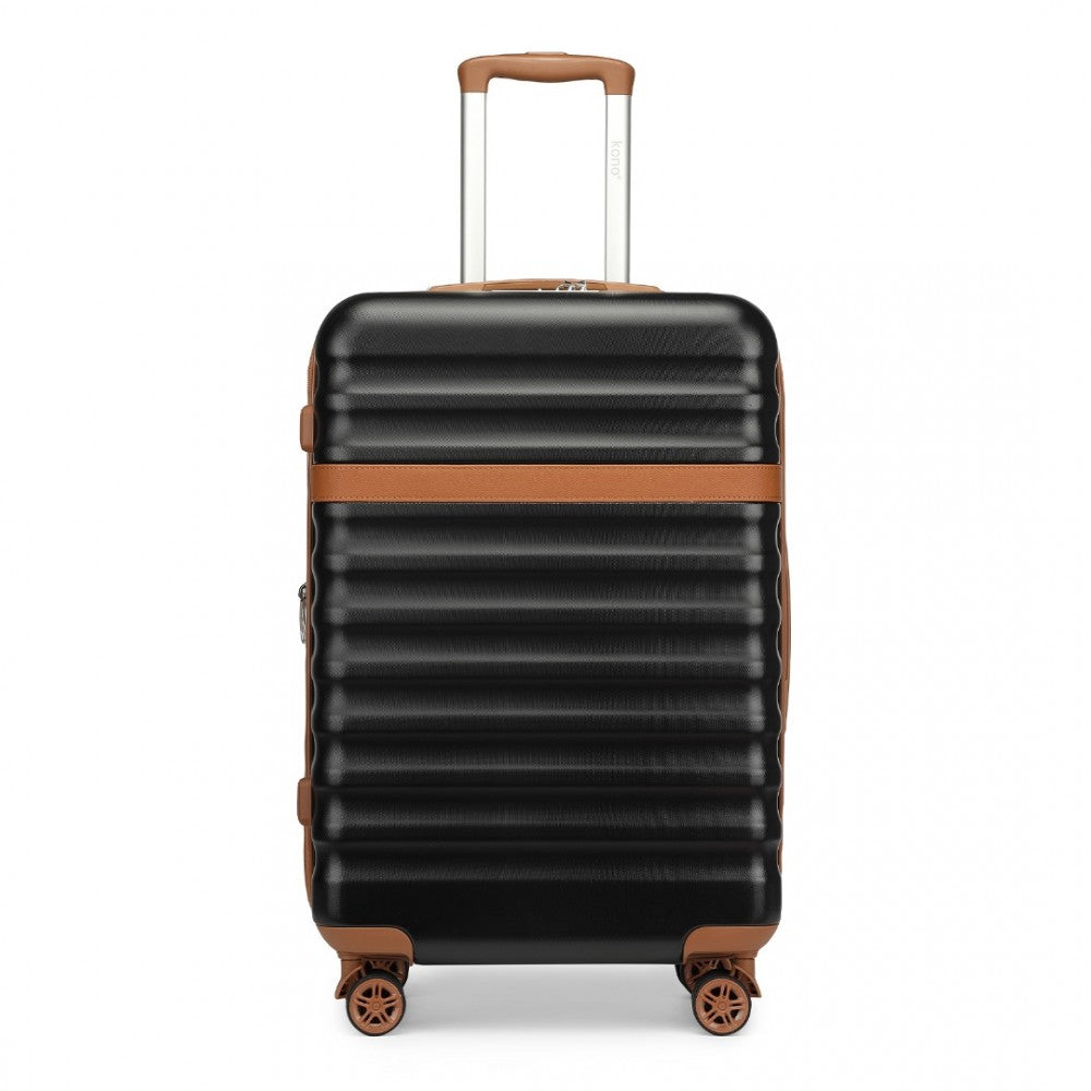 KSK2484 - KONO 28 INCH EXPANDABLE LIGHTWEIGHT HARD SHELL ABS+PC CHECK-IN SUITCASE WITH TSA LOCK IDEAL FOR EXTENDED TRIPS AND SECURE TRAVEL - BLACK AND BROWN