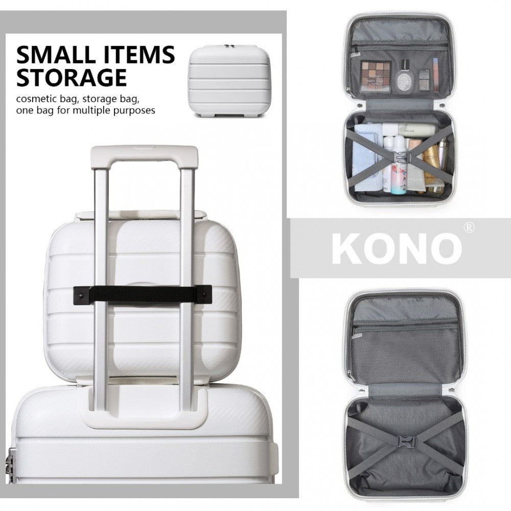 K2091L - KONO 14 INCH MULTI TEXTURE HARD SHELL PP VANITY CASE - CLASSIC COLLECTION - WHITE