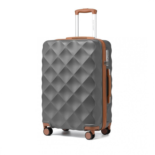 K2395L - BRITISH TRAVELLER 24 INCH ULTRALIGHT ABS AND POLYCARBONATE BUMPY DIAMOND SUITCASE WITH TSA LOCK - GREY AND BROWN  £