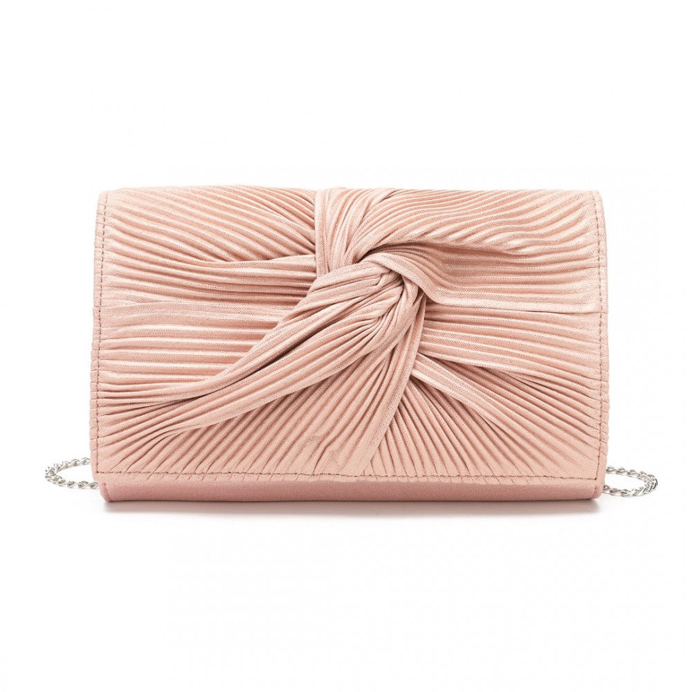 LH2252 - MISS LULU WOMEN'S PLEATED BOW EVENING BAG CLUTCH HANDBAG - a PINK