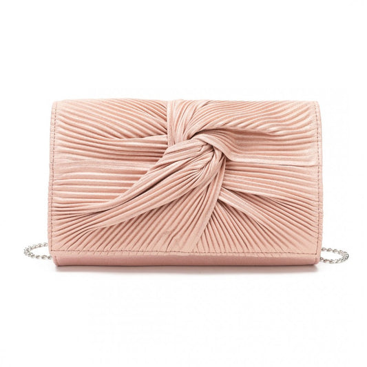 LH2252 - MISS LULU WOMEN'S PLEATED BOW EVENING BAG CLUTCH HANDBAG - a PINK